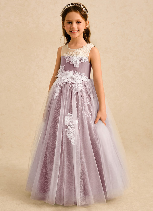 Azazie Addison Robes de cortège enfant Robe Princesse en Tulle Sequins Rose Poussiéreuse image1