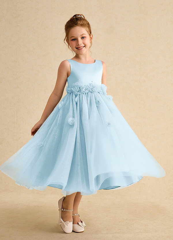 Azazie Lux Flower Girl Dresses Sky Blue A-Line Beaded Tulle Dress image1