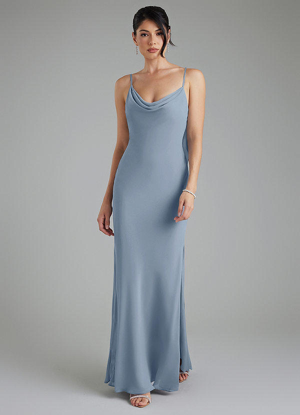 Azazie Veronica Bridesmaid Dresses Dusty Blue Sheath Chiffon Dress image1