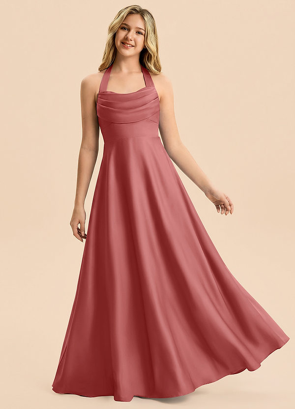 Azazie Kady Junior Robe Trapèze en Satin extensible Décolleté en cœur Antique Rose image1