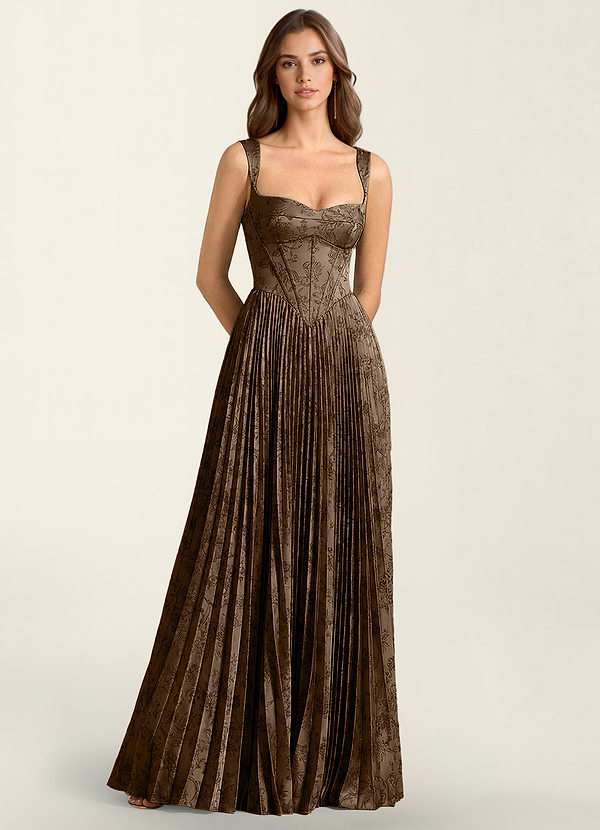 Simone Coffee Brown Lace Corset A-line Dress image1