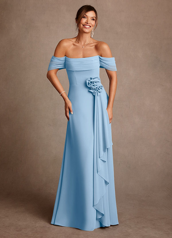 Azazie Amherst Abiti da Mamma Sposa Abito A-Line in Chiffon a Spalla Scoperta Azzurro Polvere image1