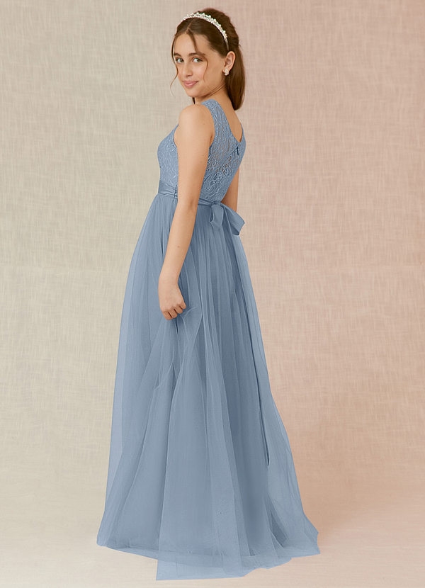 One Shoulder Asymmetrical Junior Bridesmaid Dresses Dusty Blue