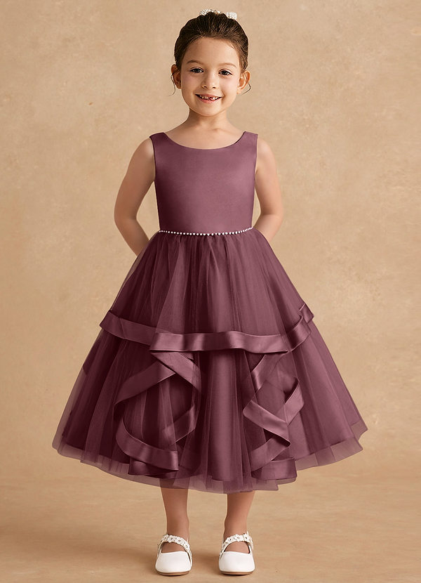 Azazie Posy Blumenkinder Kleider A-Linie Mit Perlen Tüll Kleid Sangria image1