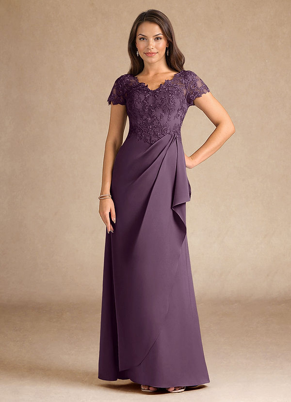 Azazie Santa Ana Abiti da Mamma Sposa Abito A-Line in Raso Elasticizzato Pizzo Prugna image1