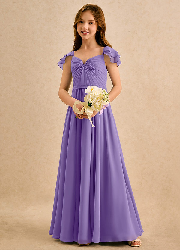 Azazie Meimei Girls Formal Sukienki dla dziewczynek sypiących kwiaty Linia A Pofałdowany Szyfon Długość podłogi Sukienka image1