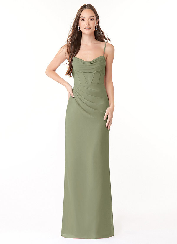 Azazie Mai Abiti da Damigella Abito Tubino in Chiffon Plissettato Pistacchio image1