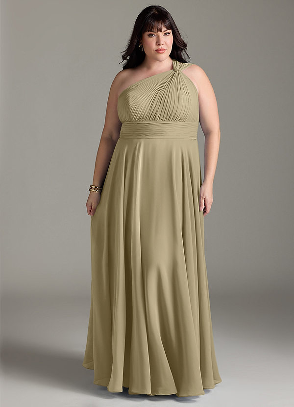 Azazie Charlize Bridesmaid Dresses Moss Green A-Line One Shoulder Chiffon Dress image1
