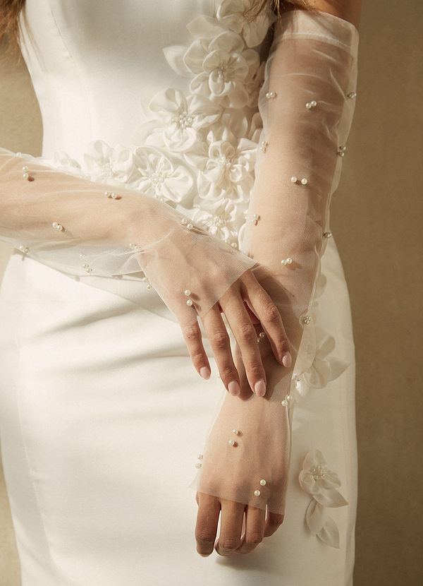 front Guantes de ópera sin dedos con perlas dispersas