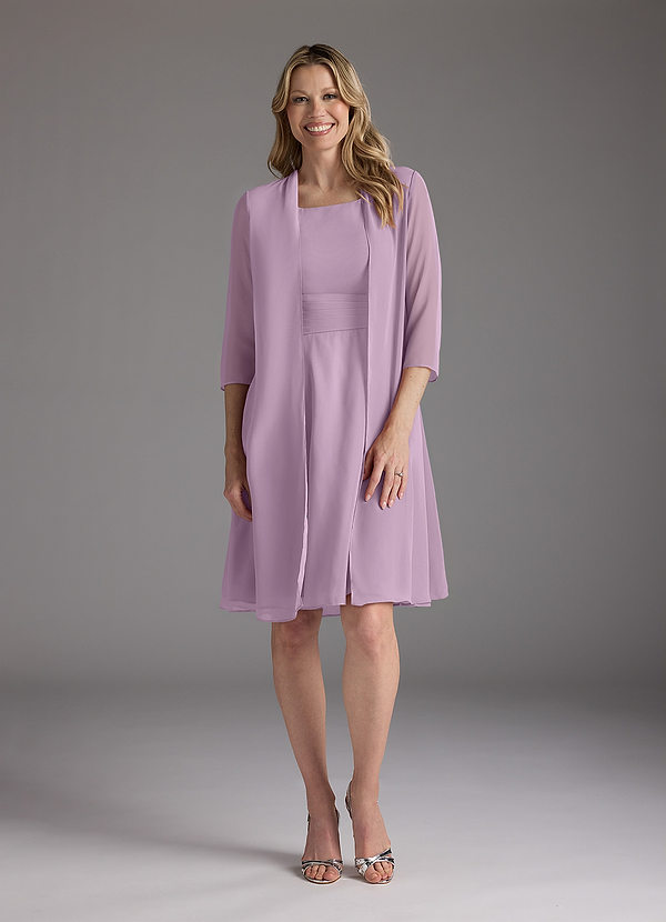 Azazie Shirley Robe Mère de la Mariée & du Marié Robe Trapèze en Mousseline de soie Plissé Scoop Glycine image1