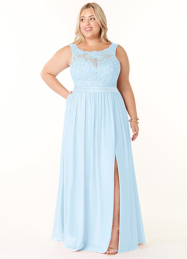 Azazie Elly Bridesmaid Dresses Sky Blue A-Line Lace Scoop Neck Chiffon Dress image1