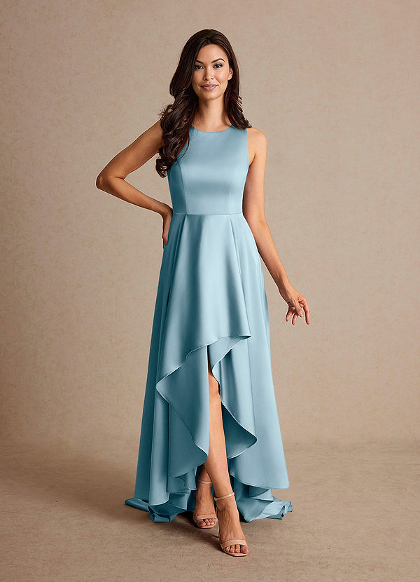 Azazie Niles Mother of the Brides Dresses Moody Blue A-Line Trains Stretch Satin Dress image1