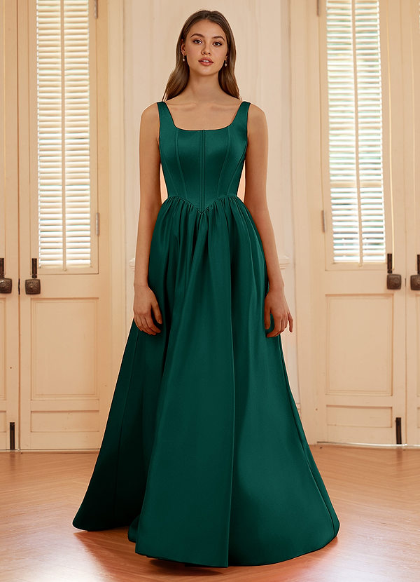 Blakellya Dark Green A-line Boned Corset Prom Dress image1