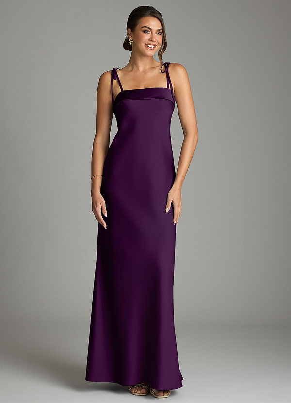 Azazie Ellia Bridesmaid Dresses Grape Sheath Bow Stretch Satin Dress image1