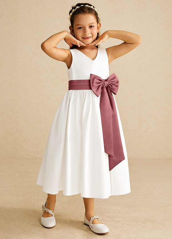 Azazie Darling Flower Girl Dresses Ivory Amethyst A-Line Bow Cotton Dress image1