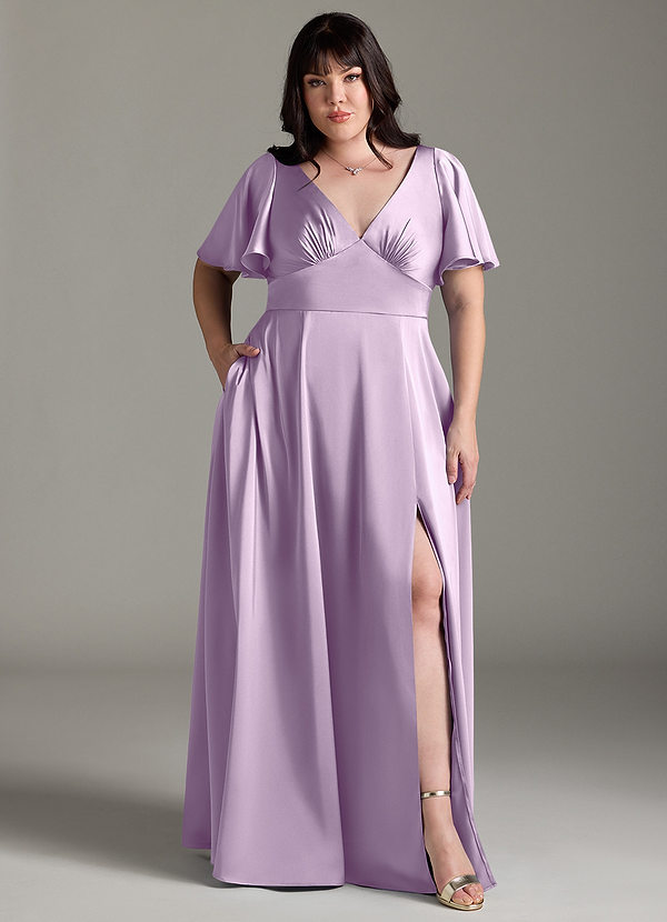Azazie Kimber Robes Demoiselle d'honneur Robe Trapèze en Satin extensible Rayé Frostiges Flieder image1