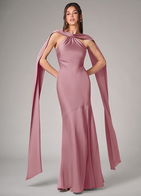 Azazie Kinsley Bridesmaid Dresses Vintage Mauve Mermaid Side Slit Stretch Satin Dress image1