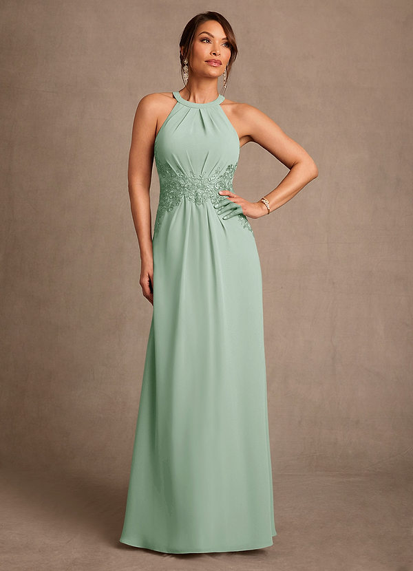 Azazie Georgie Mother of the Bride Dresses Vestido Agave de Chiffon de Linha A com Renda image1