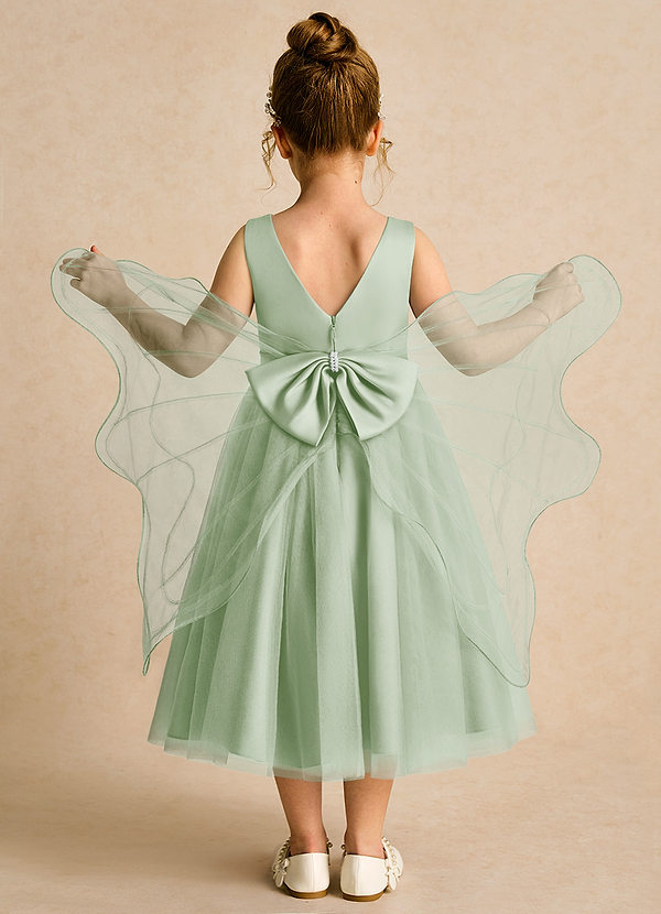 Azazie Pear Vestidos de Niña de Flores Vestido de Salvia Polvorienta de Tul de Princesa con Lazo image1