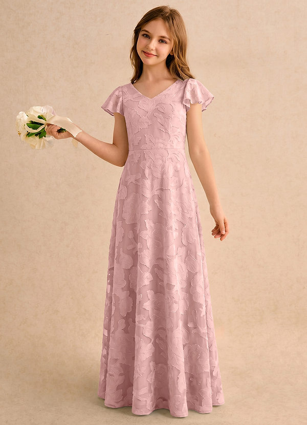 Azazie Narin Girls Formal Blumenkinder Kleider A-Linie mit ärmel Blumen-Burnout Kleid Puderrosa image1