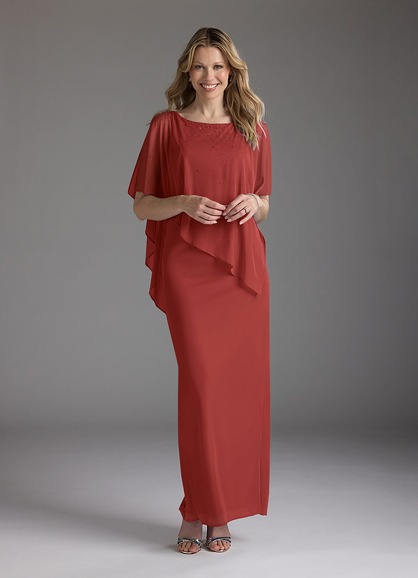 Azazie Aspyn Brautmutterkleider Etui Mit Perlen Gittergewebe Kleid Rost image1