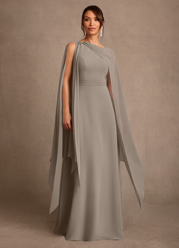 Azazie Liddie Mother of the Brides Dresses Taupe A-Line Pleated Chiffon Dress image1