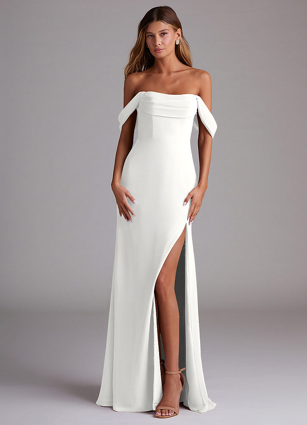 Azazie Saige Bridesmaid Dresses White A-Line Off the Shoulder Chiffon Convertible Dress image1