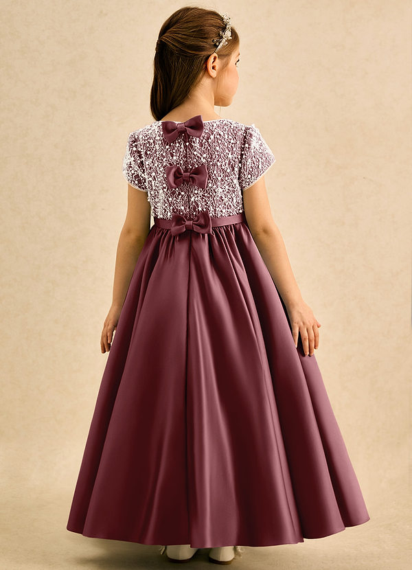 Azazie Cashew Flower Girl Dresses Desert Rose Ball-Gown with Sleeves Matte Satin Dress image1