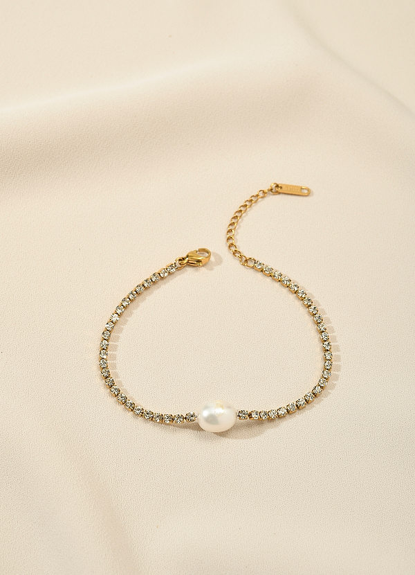 Tennisarmband met strass-ketting en parel front