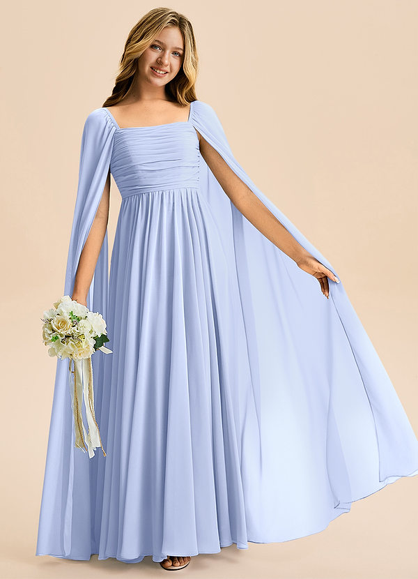 Azazie Calista Junior Vestido Gelo de Chiffon de Linha A com Plissado image1