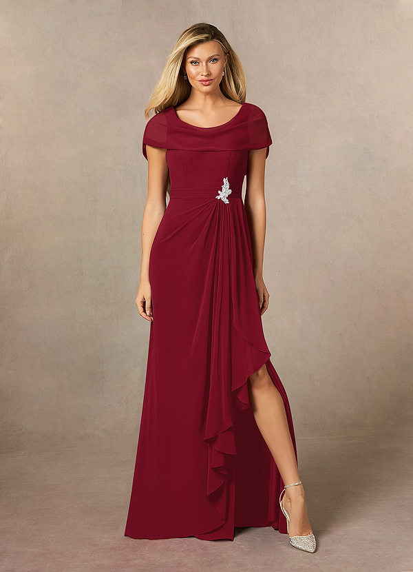 Azazie Mary Mother of the Brides Dresses Burgundy A-Line Side Slit Chiffon Dress image1