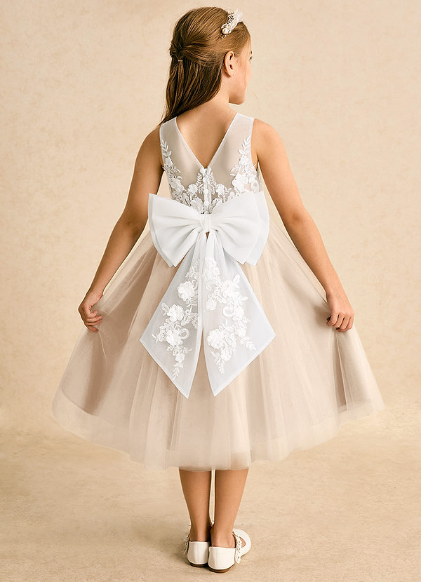 Azazie Lina Flower Girl Dresses Ivory White Alabaster Ball-Gown Lace Dress image1