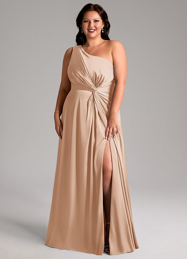 Azazie Brooke Bridesmaid Dresses English Rose A-Line One Shoulder Stretch Satin Dress image1
