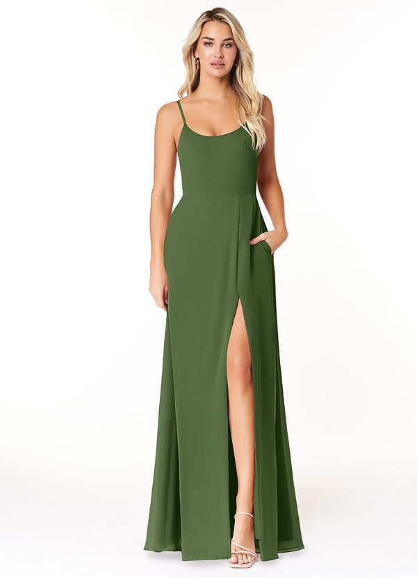 Azazie Moira Bridesmaid Dresses Olive A-Line Scoop Chiffon Dress image1