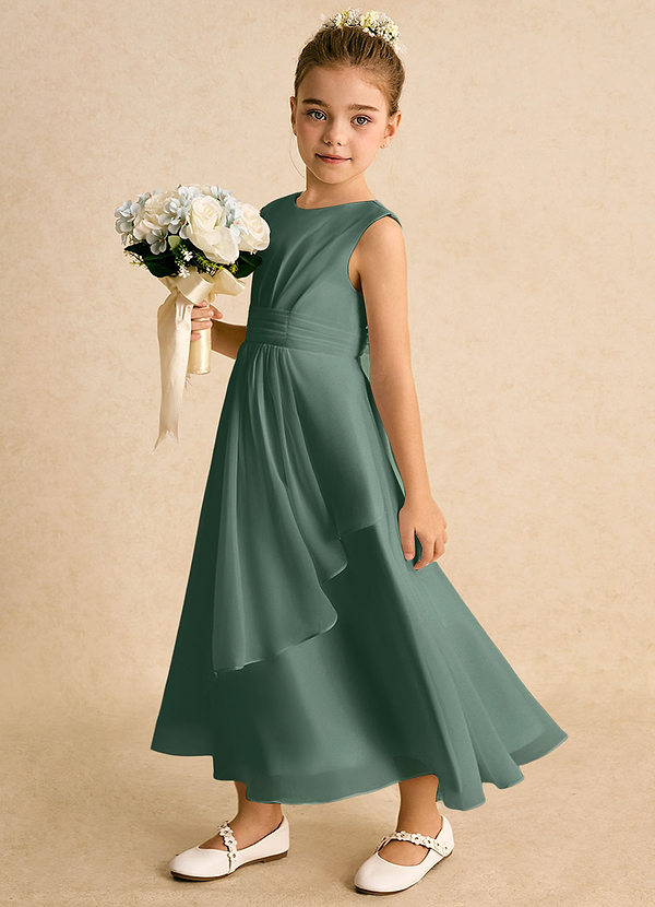 Azazie Edelweiss Abiti da Ragazza di Fiori Abito A-Line in Chiffon Plissettato Muschio Marino image1