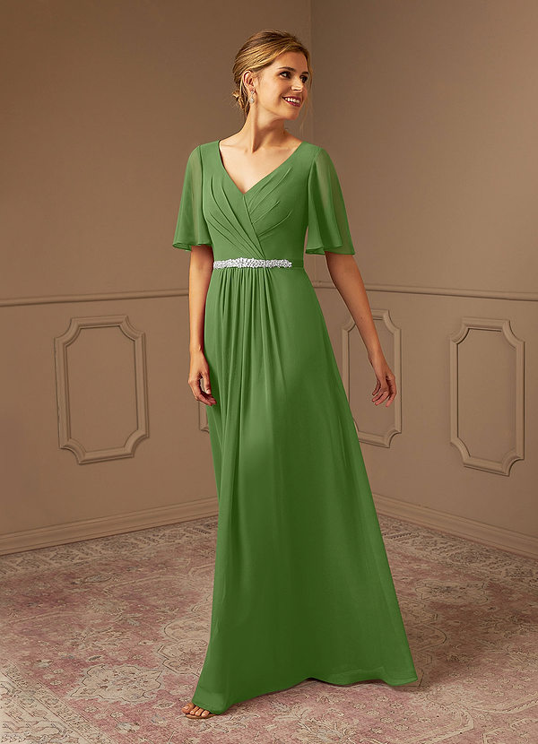Azazie Tricia Abiti da Mamma Sposa Abito A-Line in Chiffon con Scollo a V a Pieghe Basilico image1