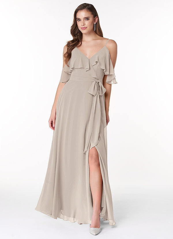 Azazie Vianna Bridesmaid Dresses A-Line V-neck Ruched Chiffon Floor-Length Dress image1