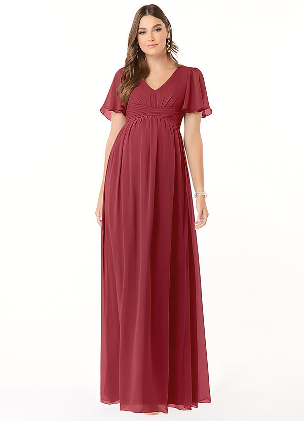 Azazie Verna Abiti da damigella premaman Abito A-Line Increspato con Scollo a V Chiffon Floor-Length image1