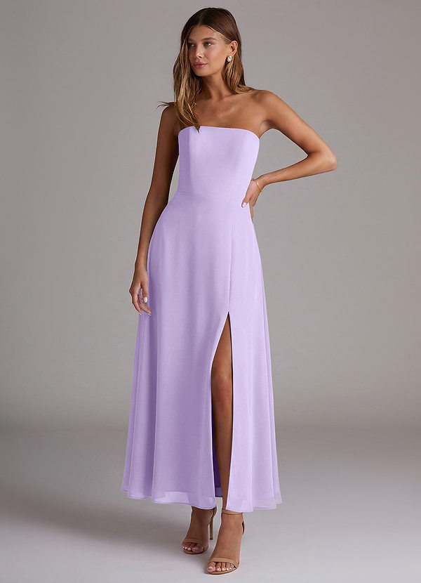 Azazie Wren Bridesmaid Dresses Vestido Lilás de Chiffon de Linha A com Sem alças image1
