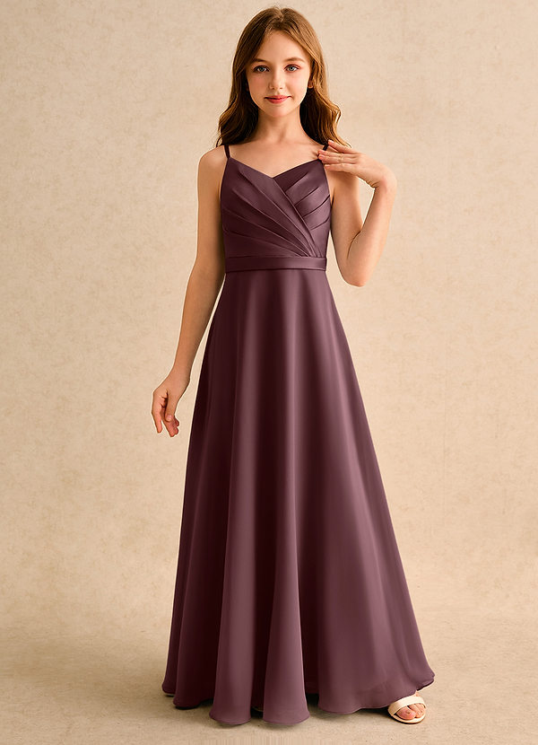 Azazie Umina Girls Formal Bloemenmeisjes Jurken A-Lijn Jurk van Mat Satijn Geplooid Sangria image1