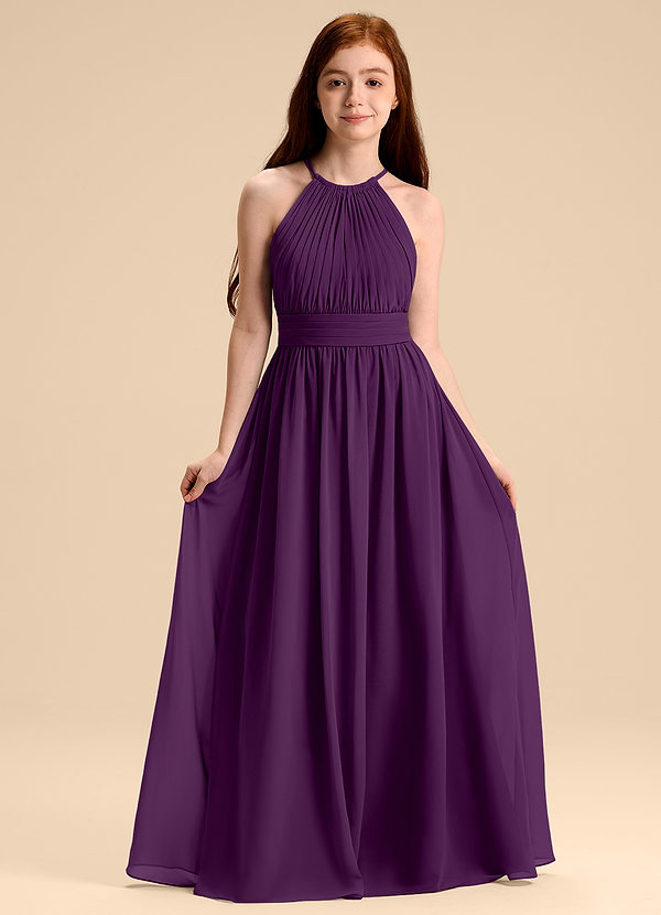 Azazie Malone Junior Grape A-Line Pleated Chiffon Dress image1