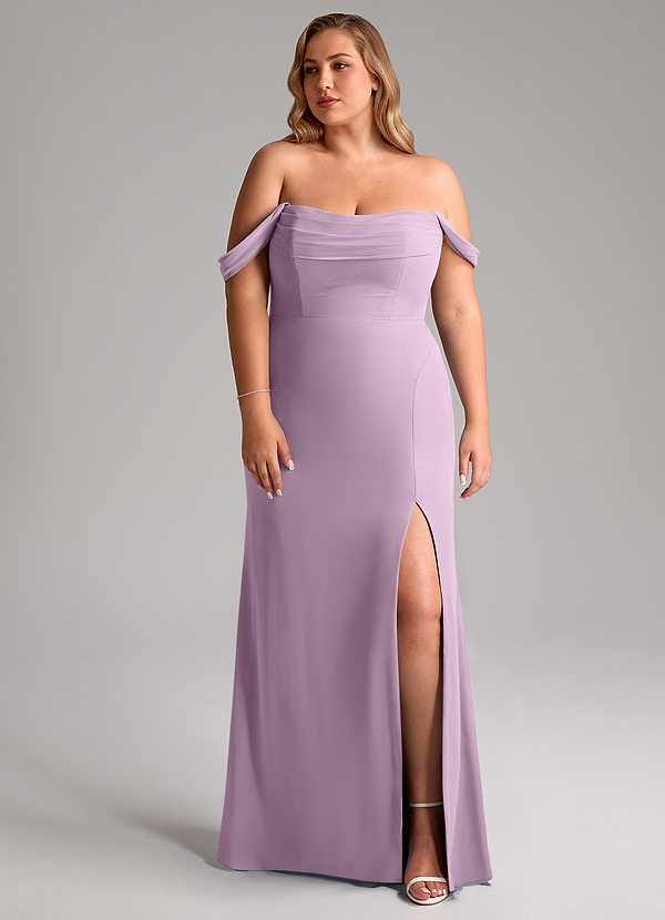 Azazie Saige Vestidos Dama de Honor Vestido de Glicinia de Gasa de Corte en A Convertible con Vestidos sin tirantes image1