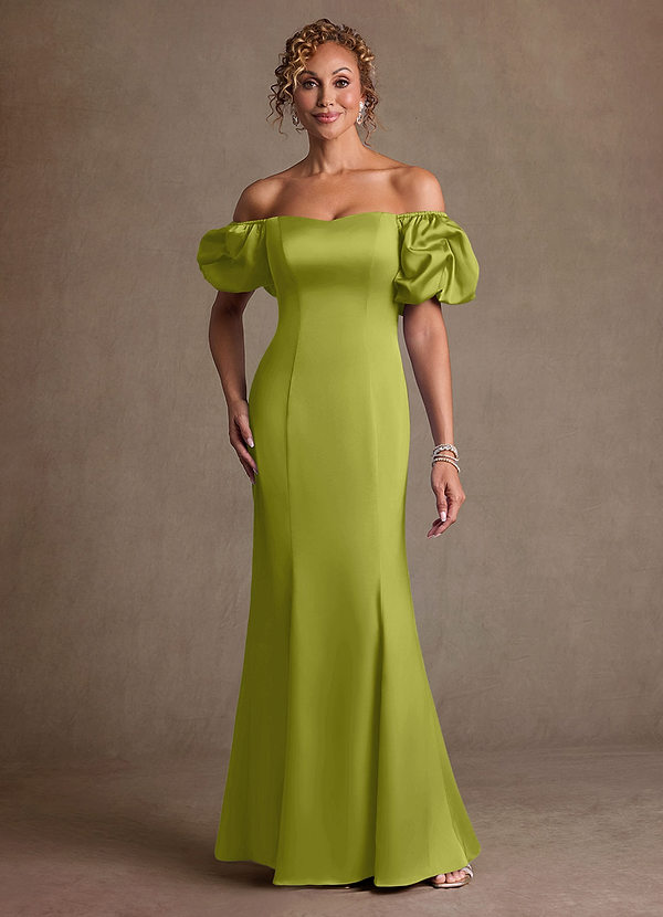 Azazie Redding Klänningar till brudens mor Klä Tubklänning i Stretch Satin Rynkad Citrongräs image1