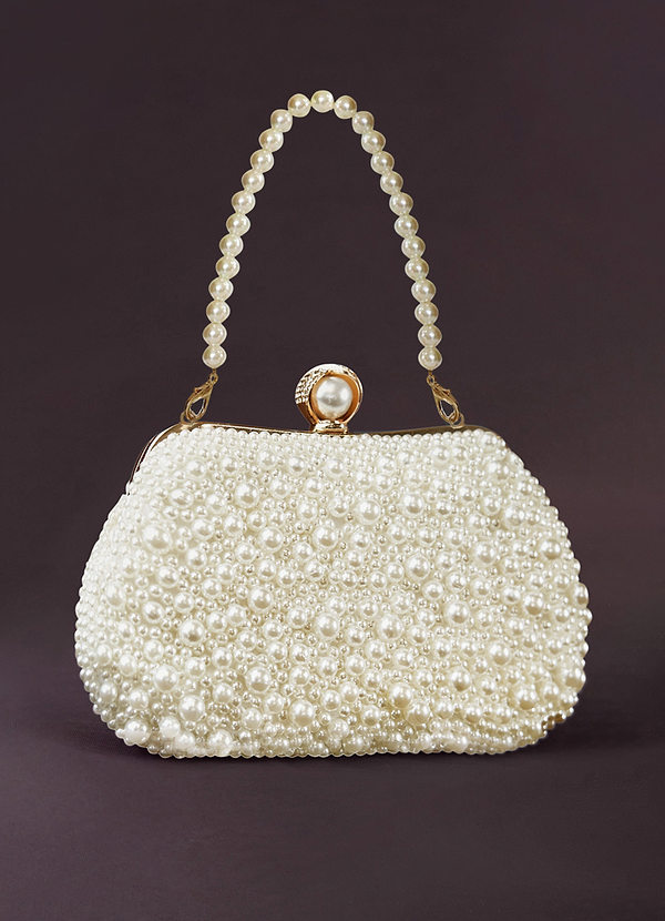 back Cream Pearl Hand Embellished Evening Clutch Bag