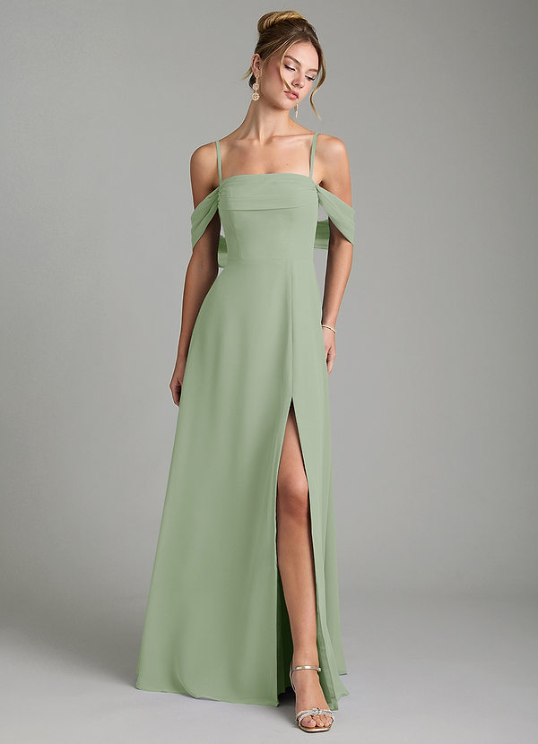 Azazie Mercedes Bruidsmeisjesjurken Jurk van Chiffon met A-Lijn Off the Shoulder Stoffige Salie image1