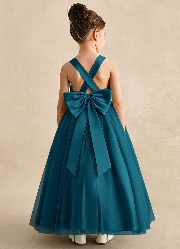 Azazie Peanut Robes de Fillette d'Honneur Robe Trapèze en Tulle Bretelle Bleu Encre image1