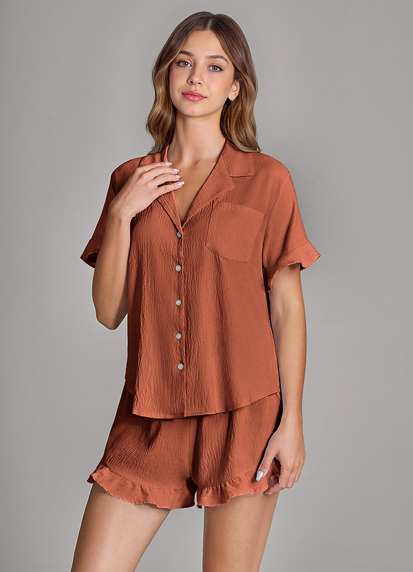 front Matching Color Ruffled Cloud-Soft Pajama Set