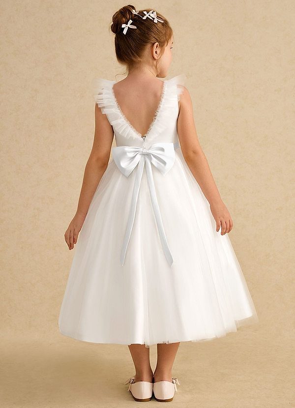 Azazie Amber Flower Girl Dresses Ivory White A-Line Bow Tulle Dress image1