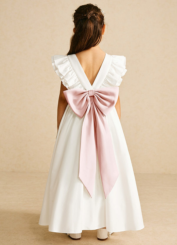 Azazie Aero Flower Girl Dresses Vestir Marfim Rosa Corado de Algodão de Linha A com Plissado image1
