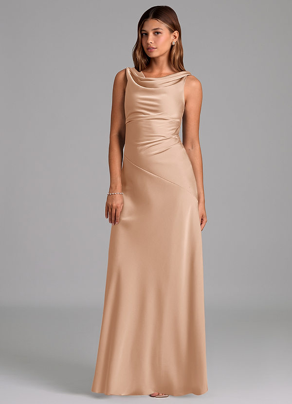 Azazie Nerine Brudtärneklänningar Klä av A-Linje i Stretch Satin Plisserad Engelsk Ros image1